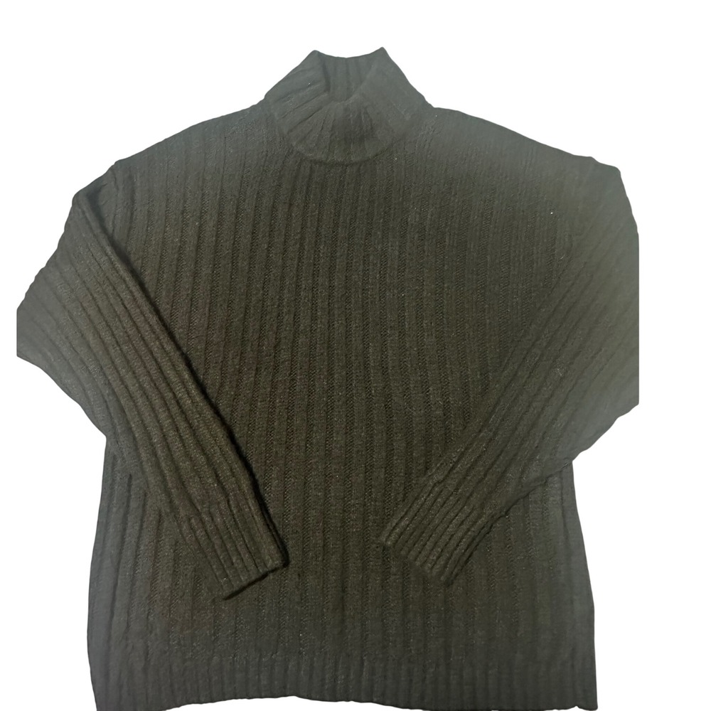 Time and Tru Womens Black Ribbed Mock Neck Sweater Medium 8-10 Drop Shoulder